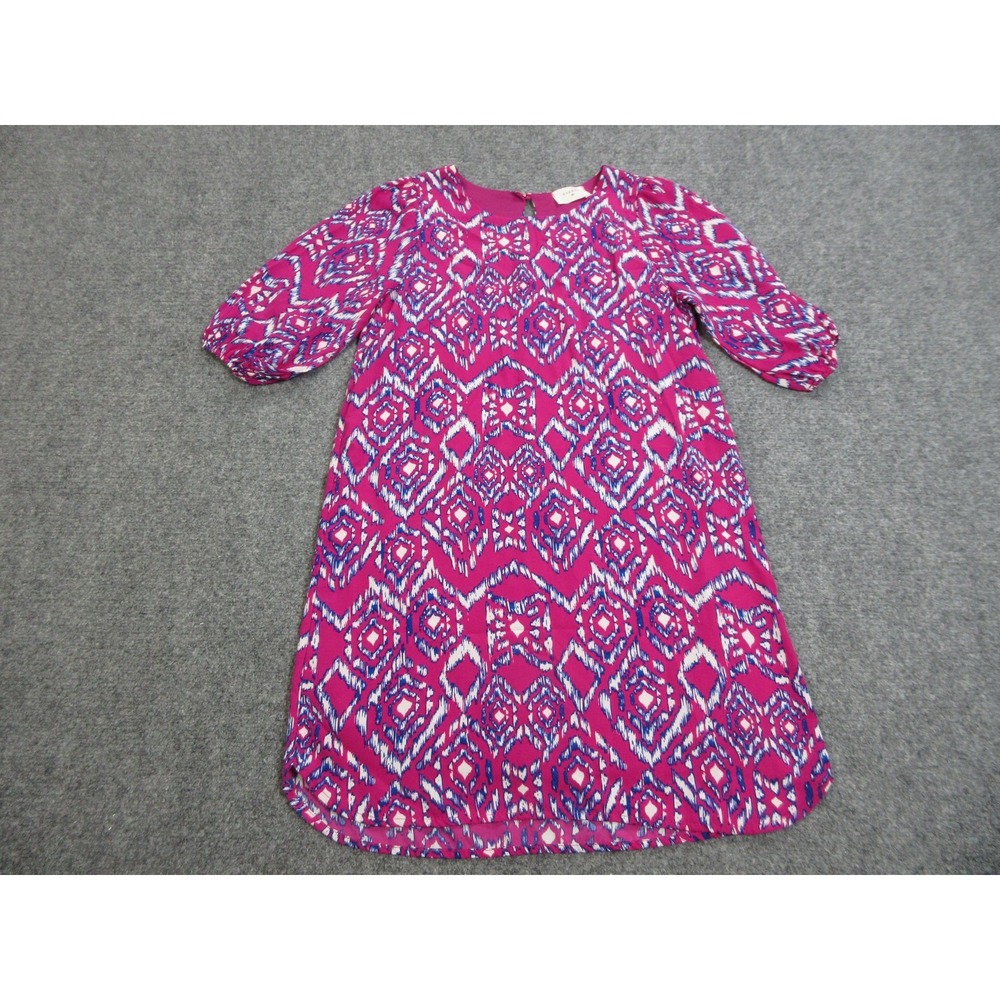 Everly Dress Womens Small Magenta Ikat Lined‎ 3/4 Sleeve Shift Made USA DR4146